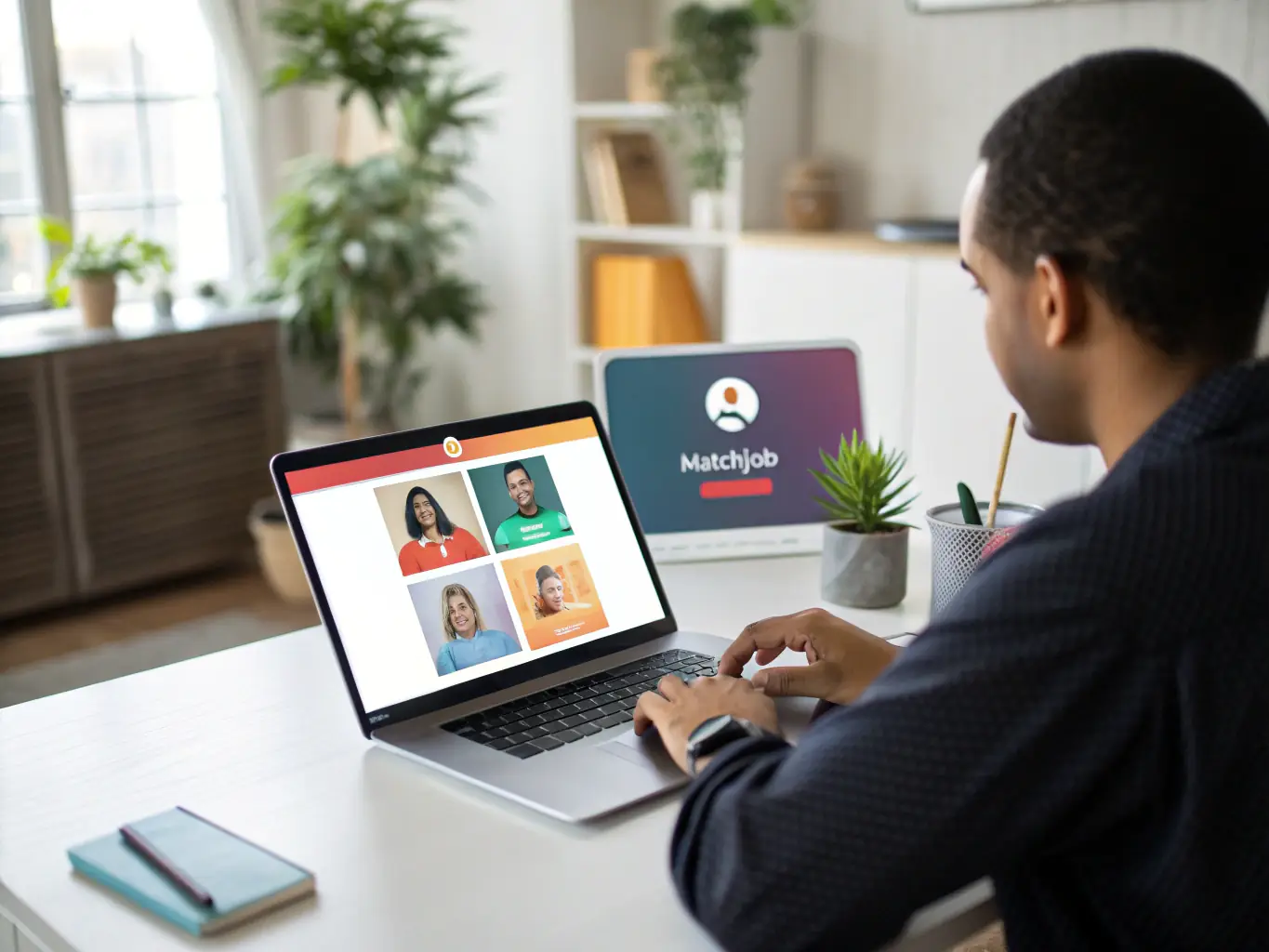 A performer is using a tablet to manage their bookings and schedule. The interface is clean and intuitive, showing upcoming gigs and confirmed bookings.